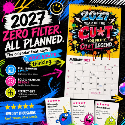 💥Early Bird Sale — 50% OFF🎁2027 Year of the Cunt Wall Calendar – Bold Graffiti Humor Calendar📆🌟