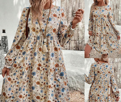 🎁Hot Sale 49% OFF🎄Women's French elegant style printed lantern sleeve dress
