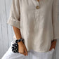 2024 New Plus Size V-neck Cotton and Linen Comfortable Top