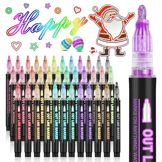 🎅🎅Christmas Special Deals £7.95!!⚡50K+ SOLD!🎁Double Outline Glitter Coloring Pen Set