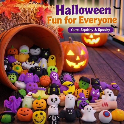 ✨🎃Halloween Squishies Stress Relief Toy Set, Classic Pumpkin/Ghost/Bat Shapes, Super Soft TPR Material with Elastic Squeeze Feel🧹Washable & Durable, Assorted 24/36/50pcs for Party Favors, Classroom Rewards & Trick-or-Treat🦇🪄