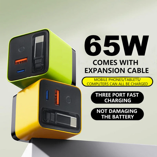 🔥Hot Sale 60% Off🔥65W Fast Charging Phone Charger Block with Retractable 80cm Type-C Cable🪫