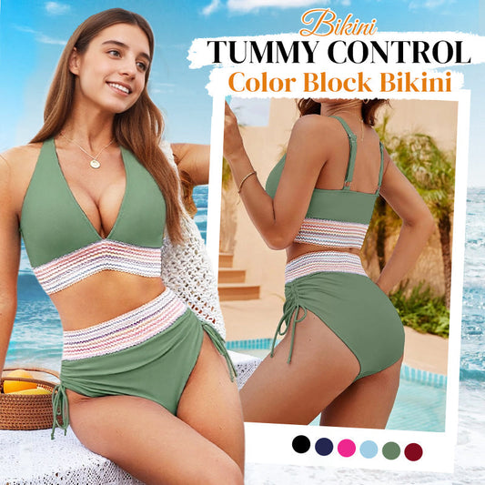 🔥Last Day Special Price £10.99!!💥-👙High Waisted Tummy Control Color Block Bikini Sets