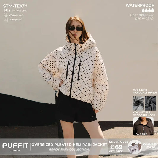 📢📢50% OFF !! ⏰Wide-Brim HoodShort Oversized Rain Jacket With Bubble Hem,Adjustable Cuffs