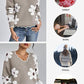 Women's Floral Pattern Scallop Trim Sweater