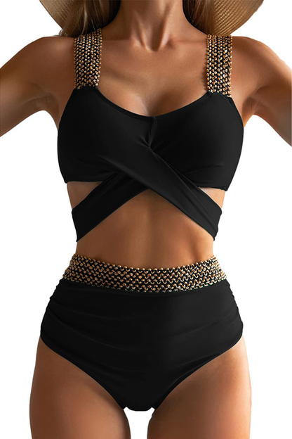 2024 New High-waisted push-up twist bikini swimsuit