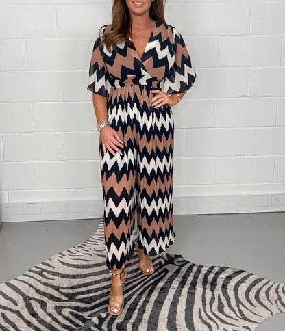 🔥BUY 2 GET 10% OFF💝Wide leg V-neck casual printed jumpsuit