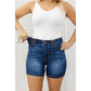 Blue Elastic Waist Mid Length Shorts