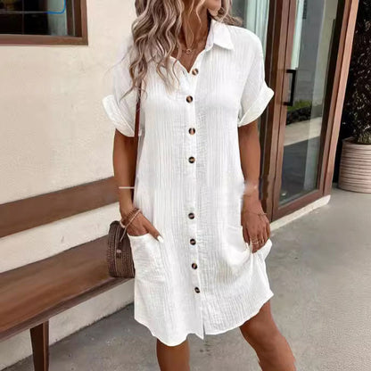 🔥Summer New🔥Women's Buttoned Short Sleeve Pocket Casual Shirt Dress