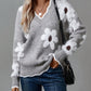 Women's Floral Pattern Scallop Trim Sweater