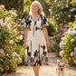💥Soft Botanical Print V-Neck Midi Dress – Elegant👗Lightweight & All-Match💕