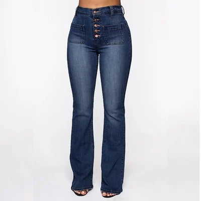 🔥Plus Size Button Fly Booty Shaping High Waist Flare Jeans