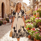 💥Soft Botanical Print V-Neck Midi Dress – Elegant👗Lightweight & All-Match💕