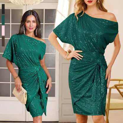 💃Last Day Sales - 49% OFF🎉🏆Flash Sale⚡ 50K+ SOLD!⚡Sparkly One-Shoulder Ruched Dress