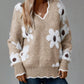 Women's Floral Pattern Scallop Trim Sweater