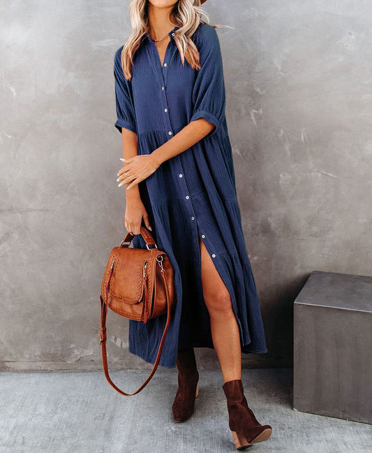 49% OFF💥2024 Women's Summer Cotton Half Sleeves Midi Dress with Pockets