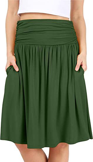 Flowing holiday skirt with a high waistband, ruffles and side pockets