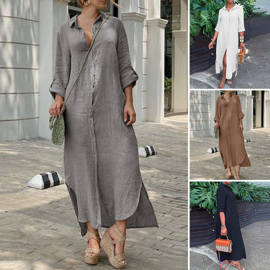 49% Off💥2024 New Plus Size Women’s Casual Cotton Linen Shirt Style Button Dress