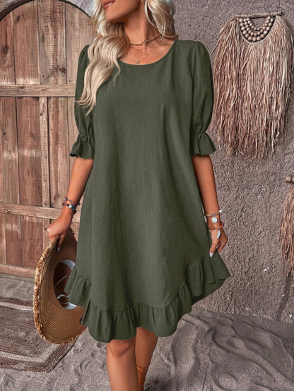 49% Off💥2024 New Plus Size Cotton linen dress with half sleeve and elegant skirt
