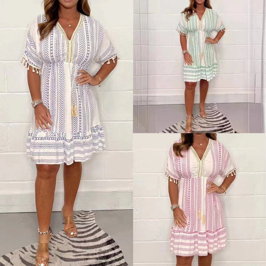 49% OFF TODAY💝2024 New Plus Size Casual printed V-neck dress