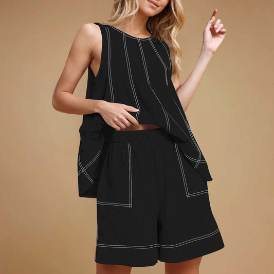 🏖️Summer Hot Sale 49% OFF🌼Women's Round-Neck Tank Top & High-Waisted Shorts Set