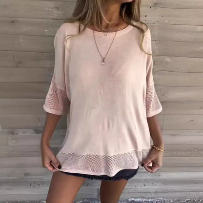 🔥2024 SUMMER HOT SALE🔥Women’s Casual Solid Color Round Neck 3/4 Sleeve T-Shirt