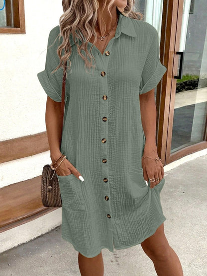 🌵Summer dress with short sleeves and a V -neckline, fastened with buttons