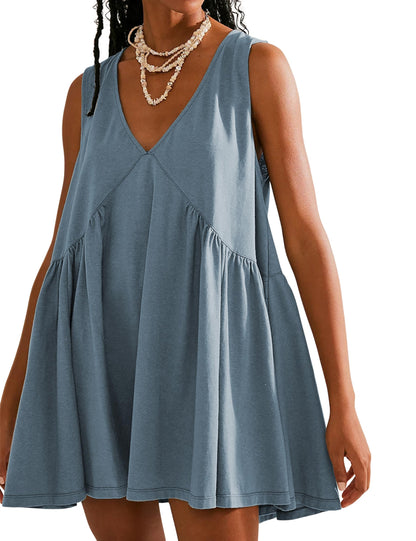 2024 Women's Summer V-Neck Sleeveless Mini Dress (With Pockets)