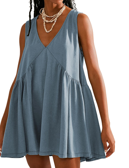 2024 Women's Summer V-Neck Sleeveless Mini Dress (With Pockets)