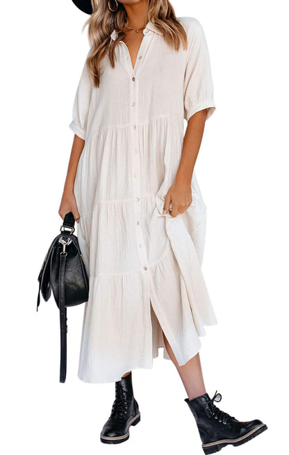 49% OFF💥2024 Women's Summer Cotton Half Sleeves Midi Dress with Pockets