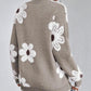 Women's Floral Pattern Scallop Trim Sweater