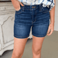 Blue Elastic Waist Mid Length Shorts