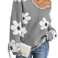 Women's Floral Pattern Scallop Trim Sweater