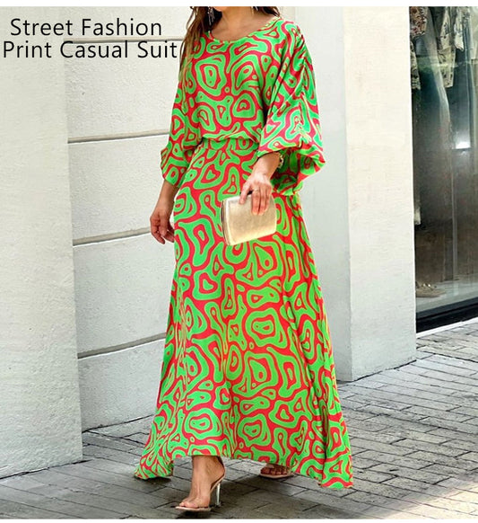 Free Shipping - Women's Print Top & Maxi Skirt Set