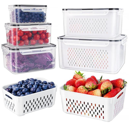 🥳2026 HOT SALE🥳💞50K+ SOLD!🧊🧺 50% OFF! 3-PC Fruit Container Set – Stop soggy fruit! Removable colander keeps produce crisp & fresh for days. Your fridge’s best friend. 🍓✨