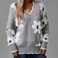 Women's Floral Pattern Scallop Trim Sweater