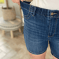 Blue Elastic Waist Mid Length Shorts