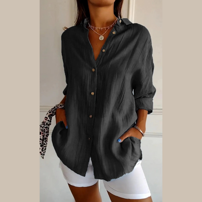 49% OFF🔥Classic Pleated Textured Single-Breasted Lapel Shirt for Women