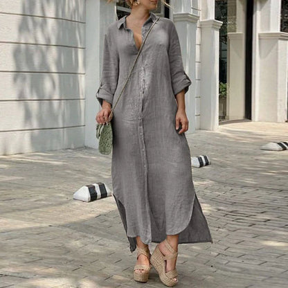 49% Off💥2024 New Plus Size Women’s Casual Cotton Linen Shirt Style Button Dress