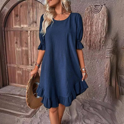 49% Off💥2024 New Plus Size Cotton linen dress with half sleeve and elegant skirt