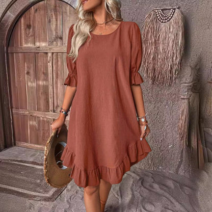 49% Off💥2024 New Plus Size Cotton linen dress with half sleeve and elegant skirt