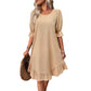 49% Off💥2024 New Plus Size Cotton linen dress with half sleeve and elegant skirt