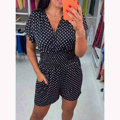 49% OFF TODAY💥Polka Dot V-Neck One-piece Shorts Jumpsuit