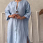 Casual Breathable 3/4 Sleeves V Neck Solid Color Dress