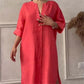Casual Breathable 3/4 Sleeves V Neck Solid Color Dress