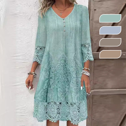 🔥49% OFF🔥Elegant lace dress with half-long sleeve and V-neck for women