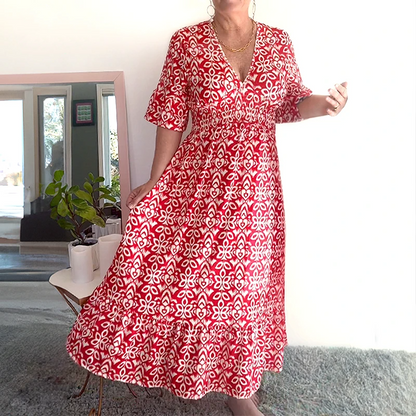 🔥2025 NEW SALES - 50% OFF🔥Bohemian resort casual v-neck printed dress