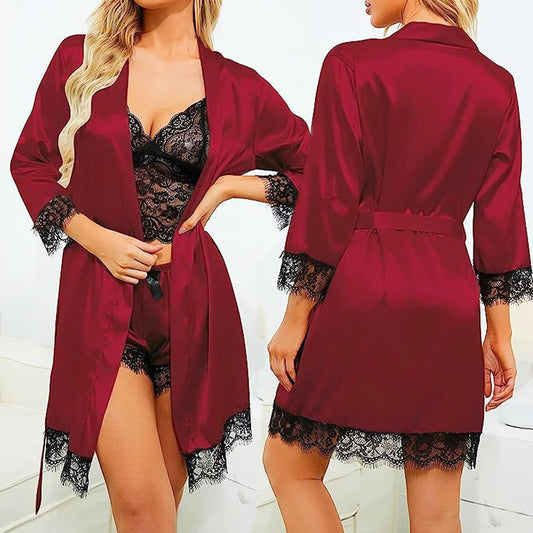 🔥LAST DAY SALE 49% OFF 🔥Valentine's Day 4 sets of lace satin sling pajamas set🌹