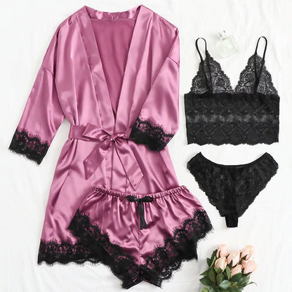 🔥LAST DAY SALE 49% OFF 🔥Valentine's Day 4 sets of lace satin sling pajamas set🌹