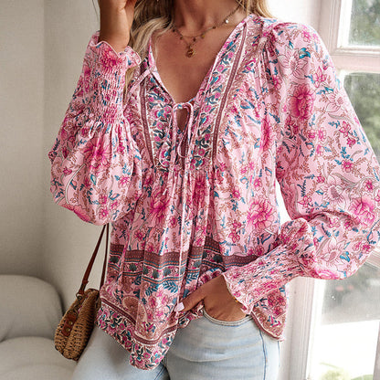 💖LAST DAY SALE 50% OFF💖Women's Fashion Printed v-Neck Long Sleeve Shirt